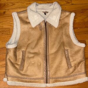 Women’s Tan and Cream Shearling Vest 2XL